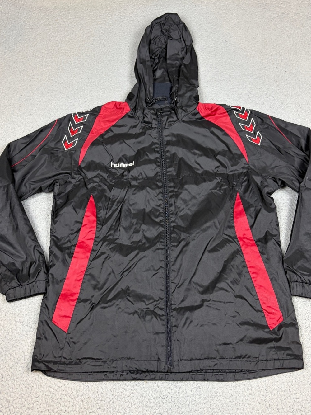 Hummel Windbreaker Womens Size XL Black and Red Full Zip Outdoor Casual